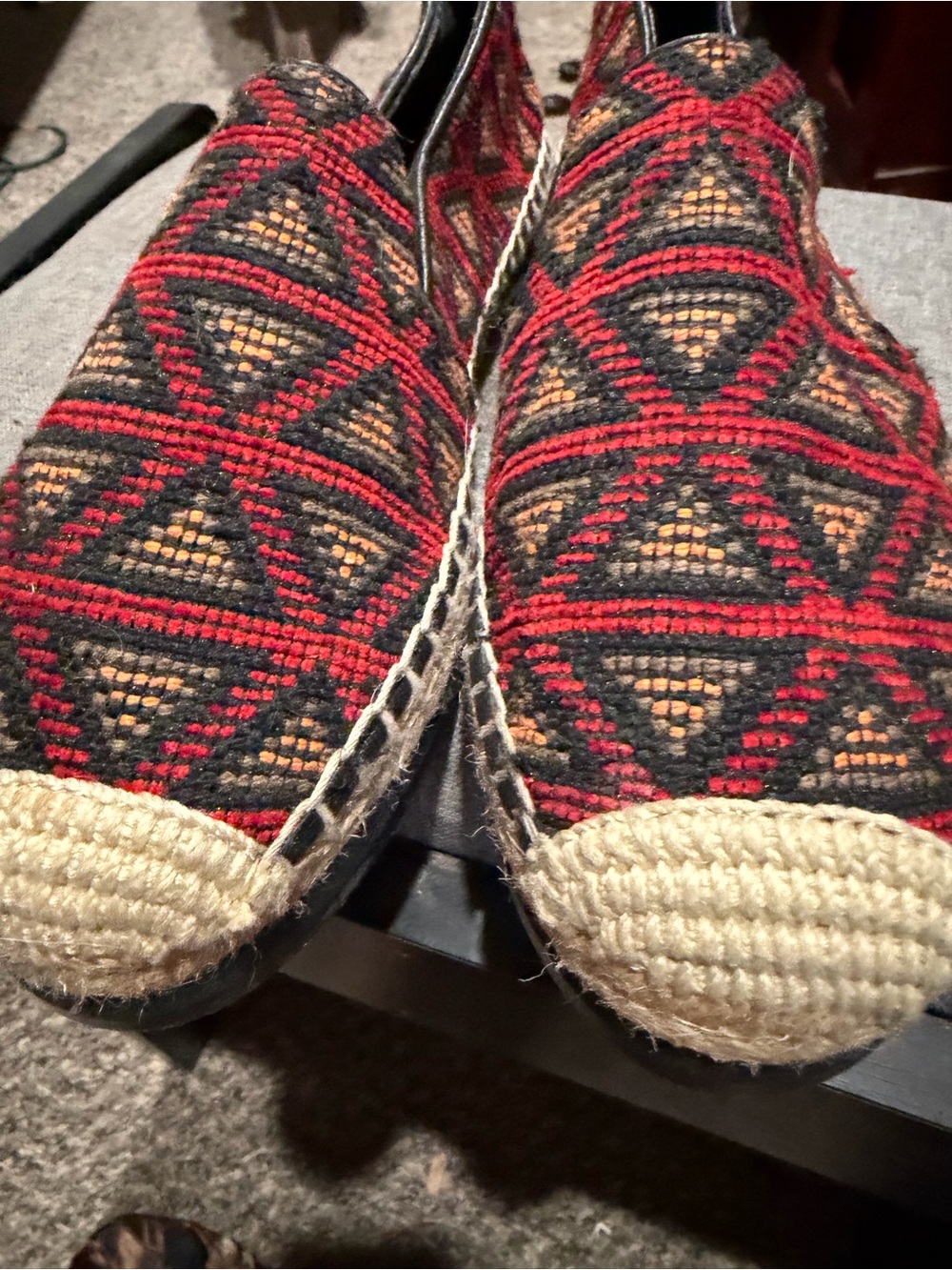 Woven Geometric Espadrilles - Red & Black